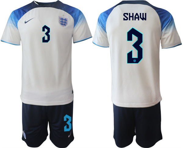 Men's England #3 Shaw White Home Soccer Jersey Suit